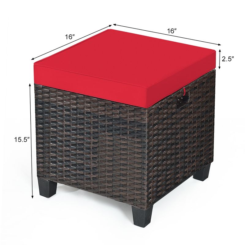 Costway 2PCS Patio Rattan Ottoman Cushioned Seat Foot Rest Coffee Table Red, 4 of 11