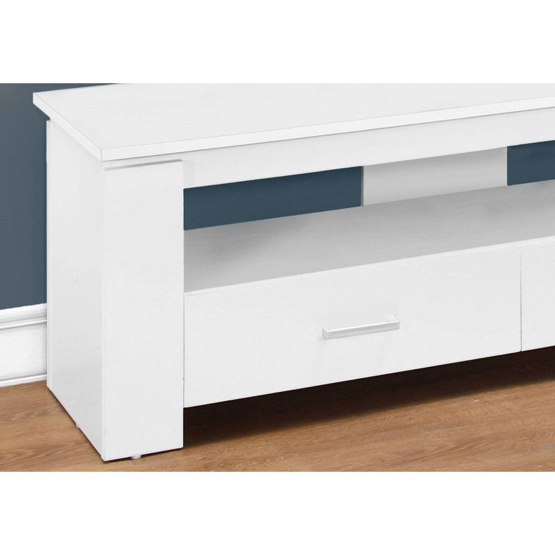 Sleek White 47" TV Stand with Open Shelf and Storage Drawers