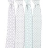 Bacati - Petals/Floral  Muslin Swaddling Blankets set of 4 Aqua/Lilac - 3 of 4