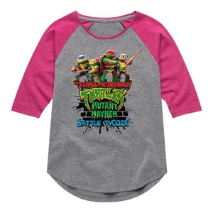Girls' - Teenage Mutant Ninja Turtles - Battle Tycoon Group Shirt Tail Raglan Graphic T-shirt - 1 of 3