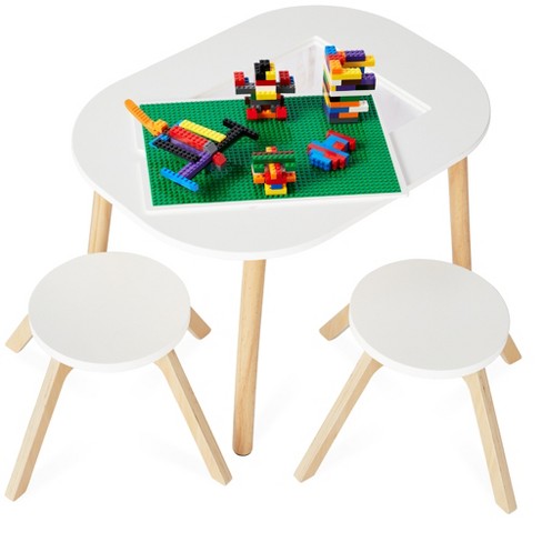 2-in-1 Kids Activity Table and 2 Chairs Set with Storage Building