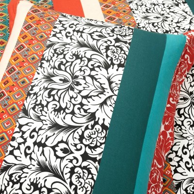 King Turquoise and Tangerine Cotton Boho Stripe Reversible Duvet Cover Set