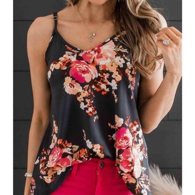 Women's Floral Print Spaghetti Strap Tank - Shiying Fashion