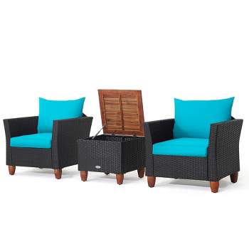 Tangkula 3PCS Patio Rattan Conversation Set Outdoor Furniture Set w/ Cushions