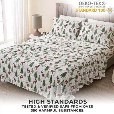 Queen Deer Trees and Snow Velvet Plush Fleece Sheet Set