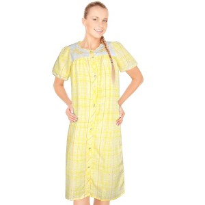 JEFFRICO House Dresses for Women with Pockets - Lightweight Breathable Short Sleeve Muumuu & Nightgowns - Snap Front Housecoat and Dusters - 1 of 4
