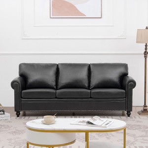 Classic 84''W Chesterfield PU Leather Sofa, 3-Seater/1-Seater Couch with Rolled Arms and Nailhead Trim for Living Room or Office – ModernLuxe - 1 of 4