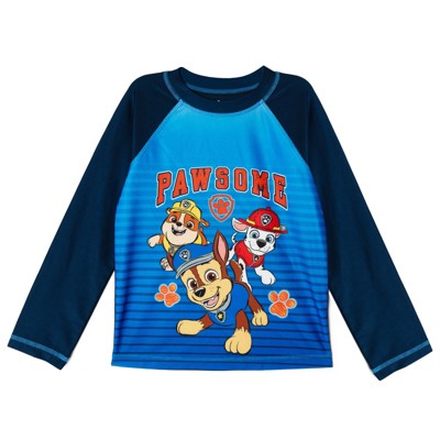 PAW Patrol Little Boys' Long Sleeve Raglan Swim Shirt and Board Shorts Outfit with Drawstring Navy Blue 5-6 — фото 4