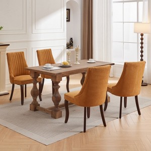 MAYEERTY Modern Dining Chairs - Double-Layer Chenille Cushion, Curved Solid Wood Legs, Mid-Back,, Set of 2 - 1 of 4