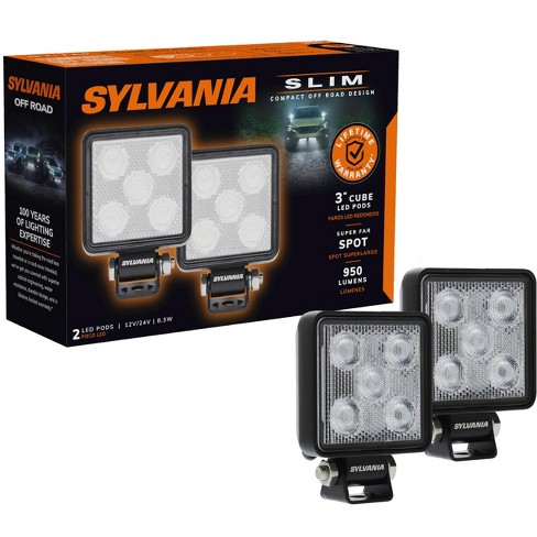 SYLVANIA - Slim 3 Inch Cube LED Light Pod - Lifetime Limited Warranty -  Flood Light 950 Raw Lumens, Truck, Car, Boat, ATV, UTV, SUV, 4x4 (2 PC)