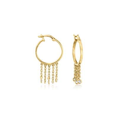 Ross-Simons 0.10 ct. t.w. Bezel-Set Diamond Hoop Drop Earrings in 18kt Gold Over Sterling