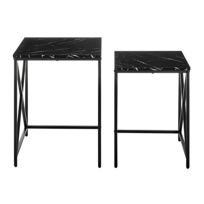 Modern Faux Marble and Black Metal Nesting End Table Set
