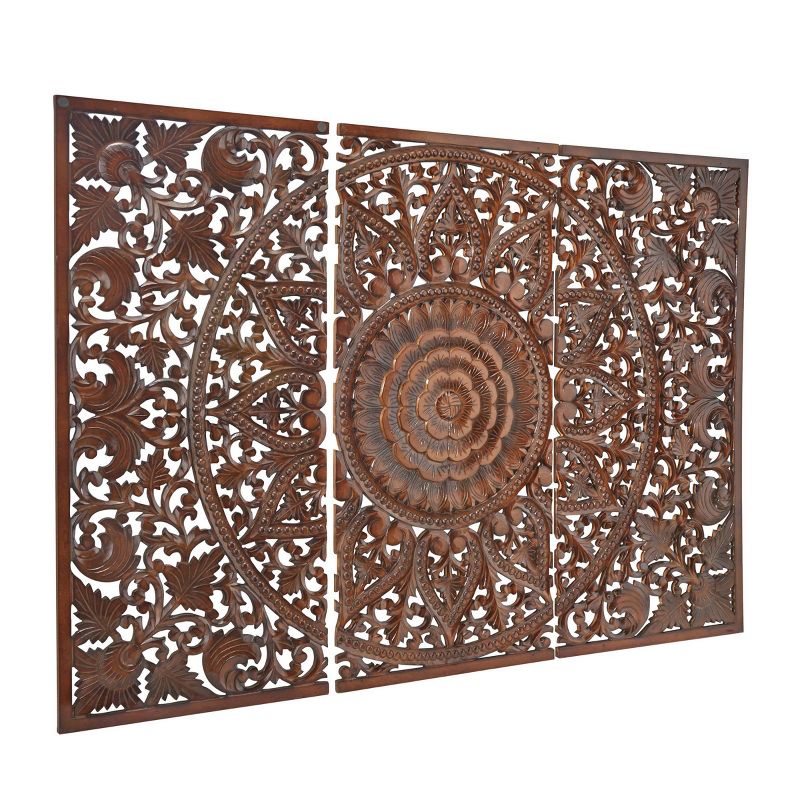 Set of 3 Wooden Floral Handmade Intricately Carved Wall Decors with Mandala Design - Olivia & May, 3 of 10