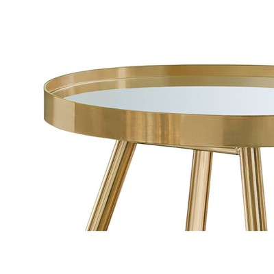 Kaelyn Gold Round Metal Mirrored End Table
