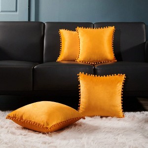 Deconovo Velvet Pom-Pom Decorative Throw Pillow Covers Set, Multiple Sizes, 4-Pack - 1 of 4