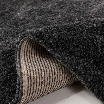 Black Hand-Tufted Wool and Synthetic Shag Area Rug