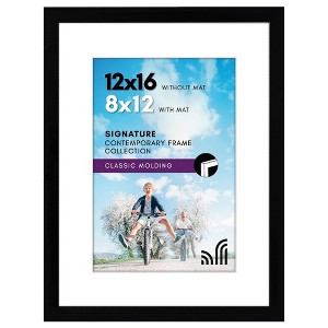 Americanflat Picture Frame in Black Wood with Shatter Resistant Glass - Horizontal and Vertical Formats - Wall Mounted - 12" x 16" - 1 of 4