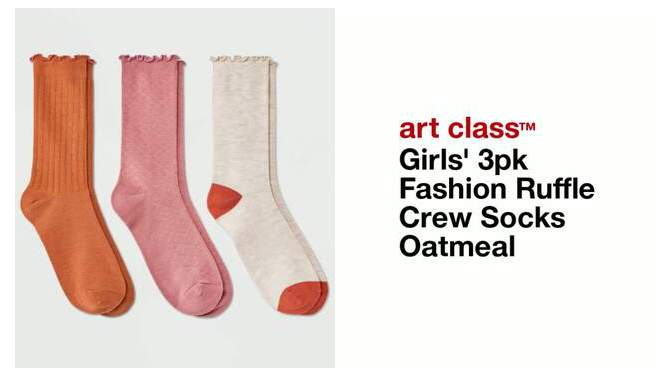 Girls' 3pk Fashion Ruffle Crew Socks - art class™ Oatmeal, 2 of 7, play video