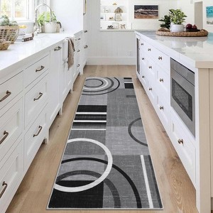 Geometric Abstract Washable Rug - Non-Slip Ultra-Thin Modern Carpet for Living Room, Bedroom, Dining Room - Stain Resistant - 1 of 4