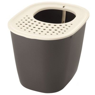Brown and Off-White Plastic Top Entry Cat Litter Box with Scoop