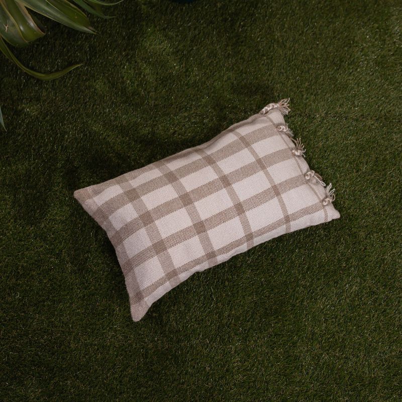 Taupe Plaid 14X22 Hand Woven Filled Outdoor Pillow - Foreside Home & Garden, 3 of 8
