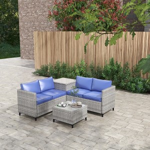 4 Pieces Patio Furniture Set,Outdoor Rattan Chair Wicker Sofa Garden Conversation Bistro Sets for Yard,Pool, Backyard - 1 of 4