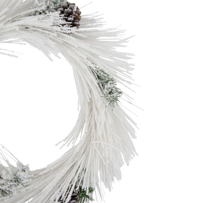 Northlight 24" White Flocked Artificial Christmas Wreath with Pine Cones, 5 of 7