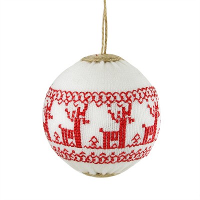 Gallerie II 4" Deer Nordic Design Christmas Ball Ornament - White/Red