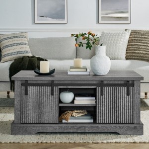 KIGFTSOD Coffee Table with Storage and Sliding Wood Door, Farmhouse Industrial Cocktail Table with Adjustable Shelves for Living Room - 1 of 4