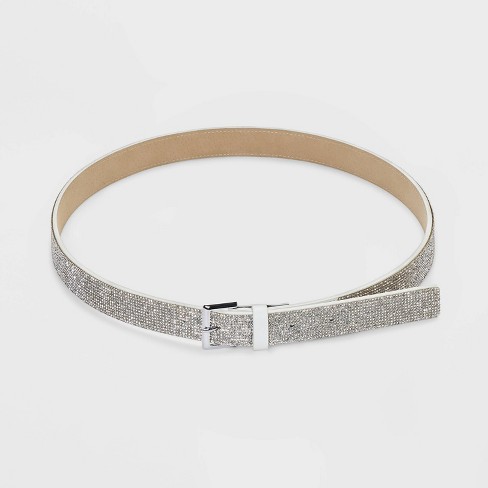 Ladies silver hot sale glitter belts