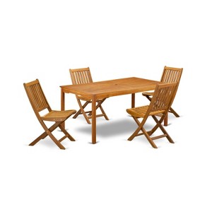 HomeStock 5-Piece Rectangle Natural Oak Finish Solid Wood Top Dining table with 4-Chairs with Slat Back - 1 of 4