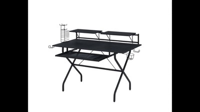 Hartman 53" Black Wood Computer Desk with Hutch and Cup Holder