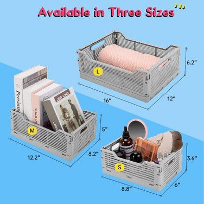 VUSIGN 4 Pack Foldable Storage Bins, Stackable Plastic Storage Crates for Home Office, Folding Storage Basket Containers
