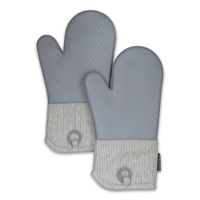 Home Mart Goods Grey Heat Resistant Thick Soft Quilted Lining Kitchen Oven Glove Mitts With Silicone