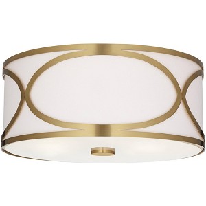 Possini Euro Design Whinn 15" Modern Flush-Mount Ceiling Light Fixture Kitchen Foyer Hallway Drum Round Warm Brass Finish Metal Bedroom Bathroom - 1 of 4