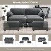 Chenille Upholstered Modular Sleeper Sectional Sofa Bed Set with Two Ottoman - 2 of 4