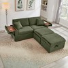 Convertible Sectional Sofas Corduroy Loveseat Sofa with Double Storage Ottomans, Adjustable Armrest Table with USB Port, Super Soft Chaise Lounge - 2 of 4