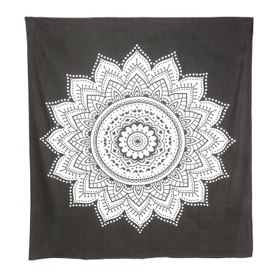 HomeRoots 92" X 84" Black And White Mandala Cotton Hanging Tapestry