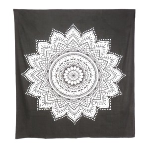 HomeRoots 92" X 84" Black And White Mandala Cotton Hanging Tapestry - 1 of 4