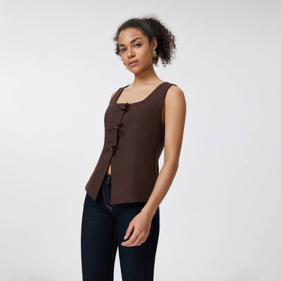 Women's Square Neck Sleeveless Front Bow Tie Closure Vest Top - A New Day™