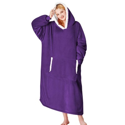 Inhand Gray Fuzzy Wearable Hoodie Blanket - Oversized Cozy Polyester Sweatshirt for Women, One Size Fits All - The Perfect Warm Gift