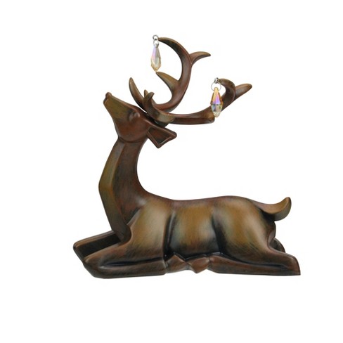 Roman 7 5 Faux Wooden Finish Laying Deer Decorative Christmas