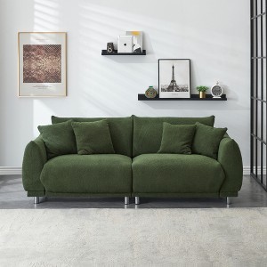 86.6'' Teddy Fleece Sofa with Four Throw Pillows, Metal Feet and Compact Design for Apartment - 1 of 4