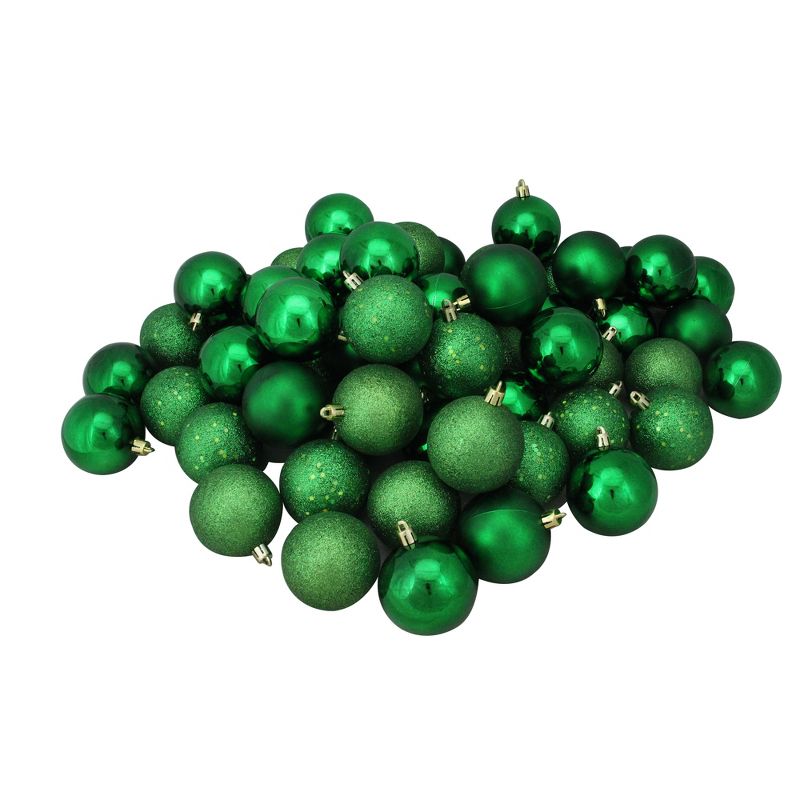 Northlight 60ct Shatterproof 4-Finish Christmas Ball Ornament Set 2.5" - Green/Gold, 1 of 3