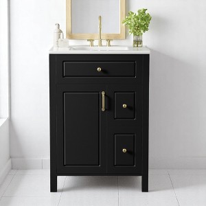 Mshliw Compact 24" Freestanding Bathroom Cabinet with Ceramic Basin, Soft-Close Hinges, Storage Drawers & Door Racks - 1 of 4