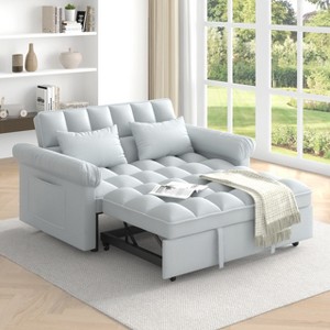 TIRAMISUBEST Flannel Loveseat with Pull-Out Bed, Extendable Sleeper Sofa Bed with Adjsutable Backrest & 2 Pillows - 1 of 4