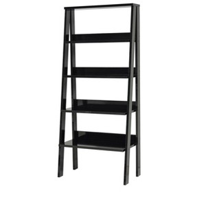 Okak Modern Ladder Bookshelf with 5-Tier, 55in Bookshelf with Wood Frame, Bookcase for Living Room, Office, Bedroom, Black - 1 of 4