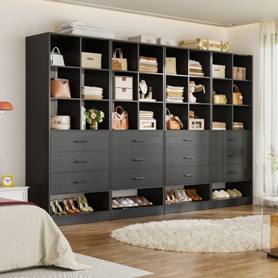 Aheaplus Closet Organizer with 3 Drawers,  Freestanding Wardrobe System with Shoe Shelf