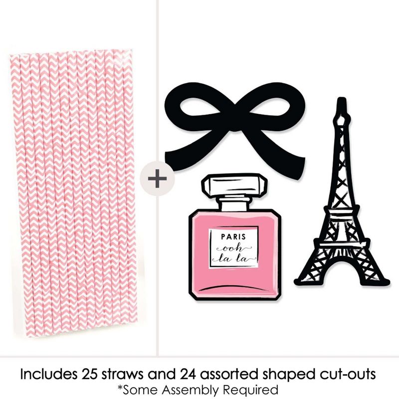 Big Dot of Happiness Paris, Ooh La La - Paris Themed Paper Straw Decor - Baby Shower or Birthday Party Striped Decorative Straws - Set of 24, 3 of 7