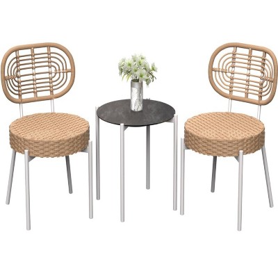 GustoWave 3-Piece Rattan Bistro Set, All-Weather Patio Furniture For Porch/Lawn/Garden